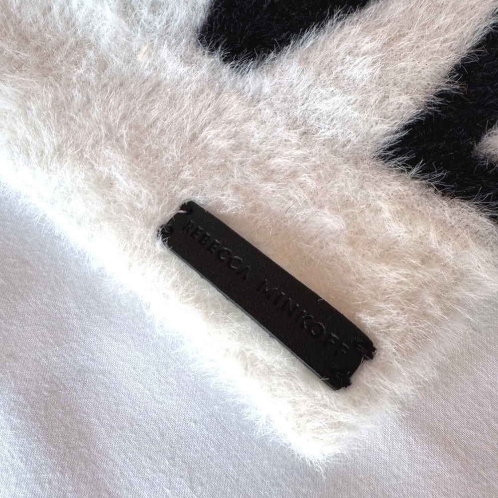 Rebecca Minkoff Love Beanie Fuzzy Eyelash Knit Cream Black Graphic OSFA - Picture 3 of 5